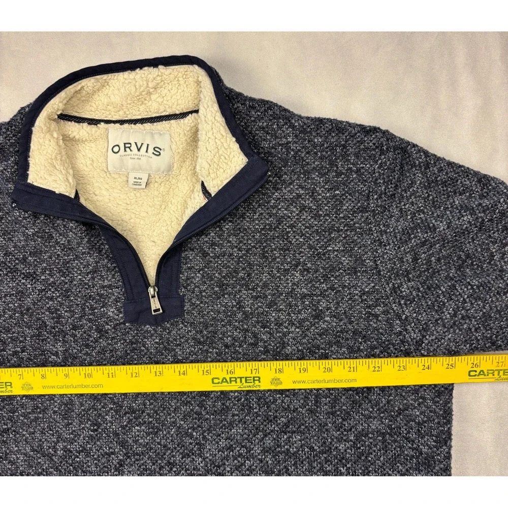 Orvis Classic Collection Mens XL Navy Marled‎ Sherpa Lined Quarter Zip Pullover